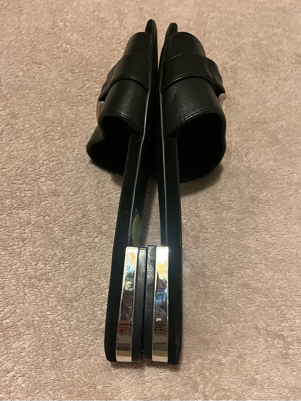Lauren Ralph Lauren Black Leather Slide Sandals - Picture 3 of 8